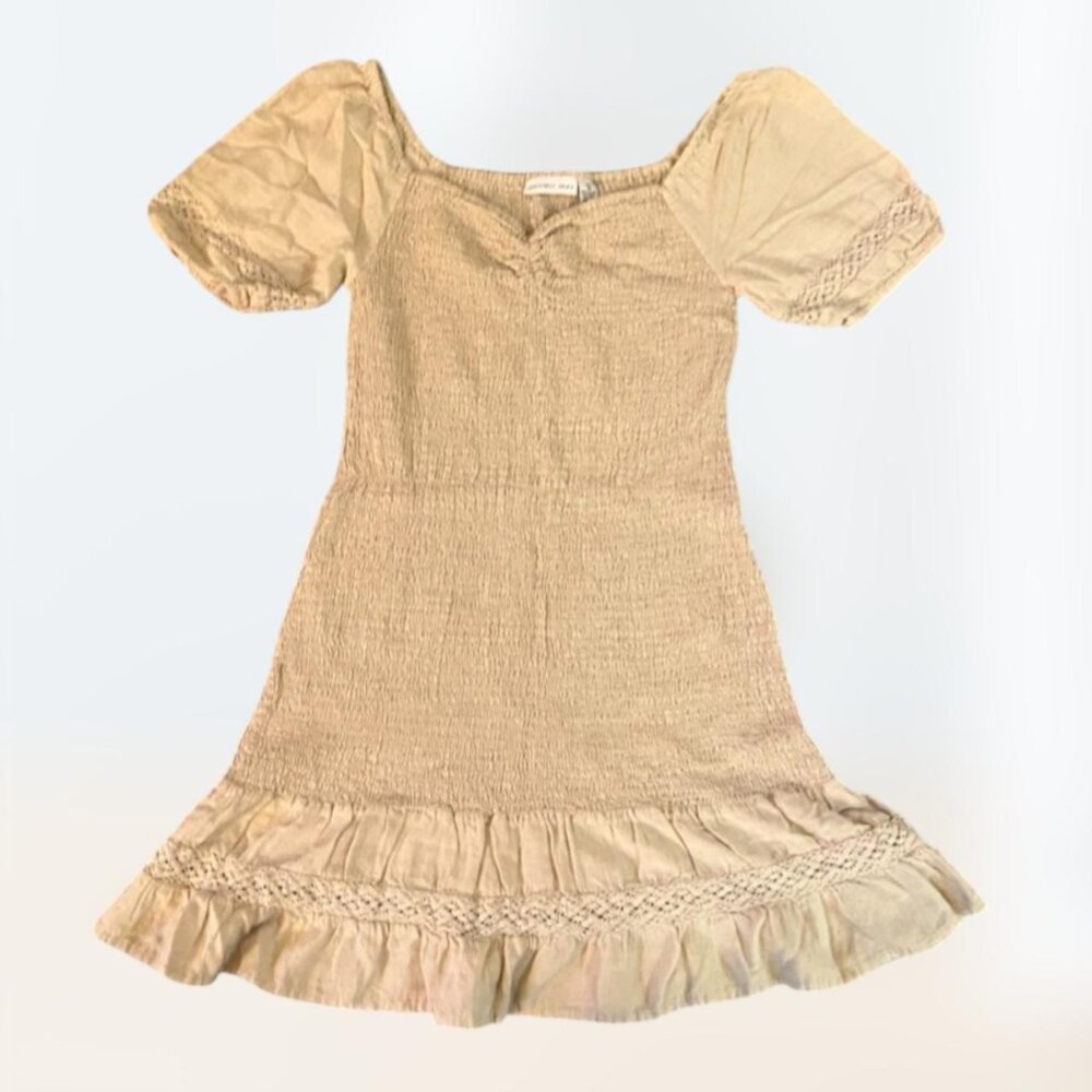 Sincerely Jules creme tiered mini dress peasant puff sleeves Women's Size S